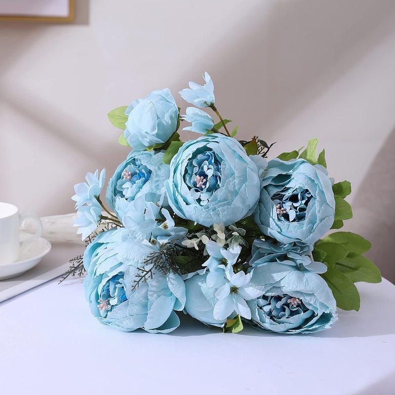Duovlo Artificial Peony Silk Flowers Fake Flowers Vintage Wedding Home Decoration,Pack of 1 (Spring Blue) - Image 4